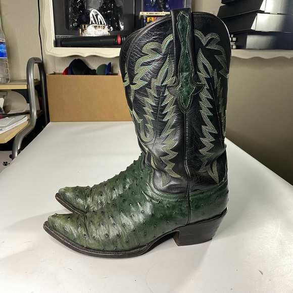 Lucchese Classics Ostrich Exotic Full Quill Boots Green Men\'s 8D main image 7